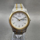 Seiko Watch Men 36mm White Two Tone Daydate Round 7n43-7b19 New Battery