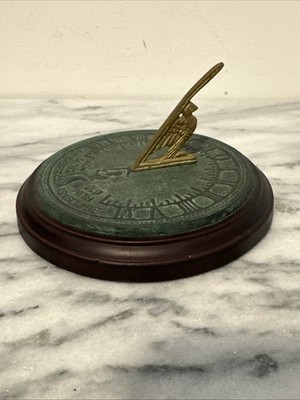 Vintage Brass Sundial ''Grow Old Along With Me The Best Is Yet To Be'' Wood Decor