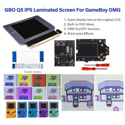 3.1inch HD Game Boy DMG GBO Q5 IPS Laminated LCD Retro Pixel Kit W/Pre-Cut Shell