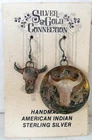 VINTAGE HANDMADE AMERICAN INDIAN STERLING SILVER EAR RINGS STEAR COW STAMP DISK