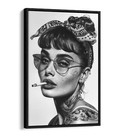 AUDREY HEPBURN SMOKING BIKER STYLE PORTRAIT FLOAT EFFECT CANVAS ART PRINT
