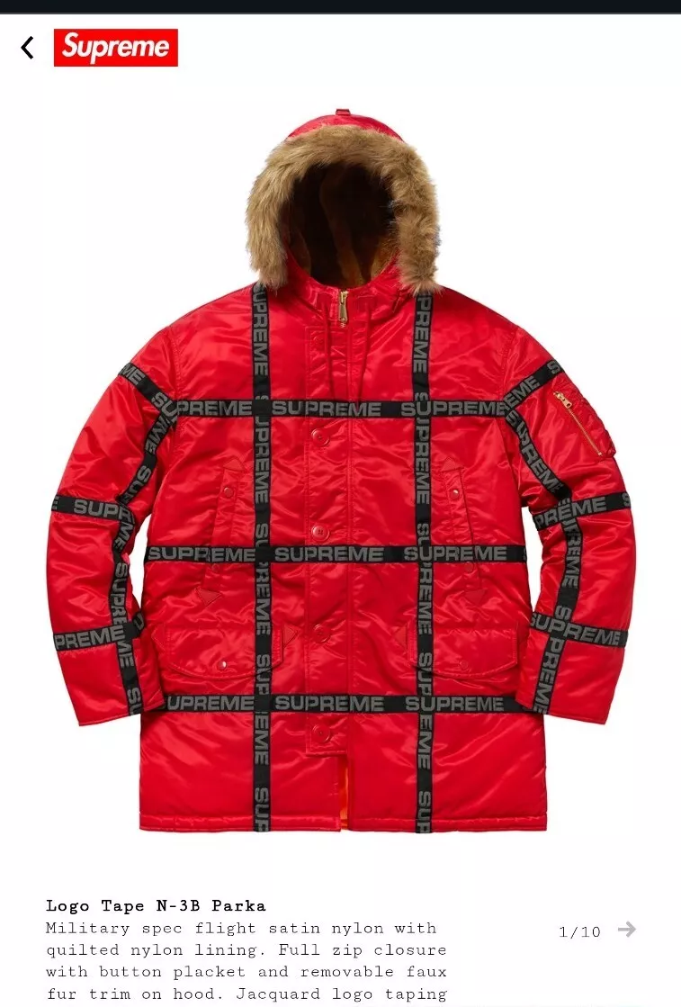 VESTE D'HIVER SUPREME Logo Tape N 3B Parka   Automne 2018   Taille Moyenne ~ FW18