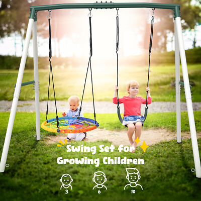 500lb Heavy Duty Swing Set 7.5ft Tall Metal Frame with 2 Swings for Kids Outdoor