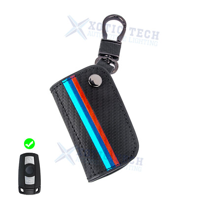 Leather Keychain Key Fob Cover Kit For BMW F30 E90 E60 E70 E87 3 5 6 Series M3