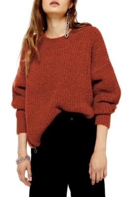 NEW Topshop Zip Detail Waffle Knit Slouch Relaxed Sweater