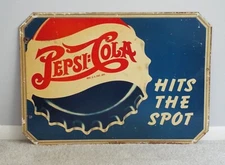 Antique 1945 Pepsi Cola Double Dot Sign Barn Find Authentic Collector's Item