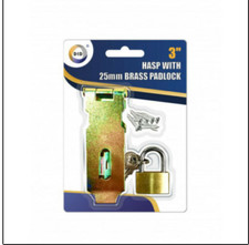 3" HASP & STAPLE Gate Door Shed Latch Lock With 25mm Brass Padlock + 2 Keys