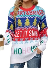 Ugly Christmas Sweater Merry & Bright Let It Snow Ho Ho 33 Degrees Women’s XXL