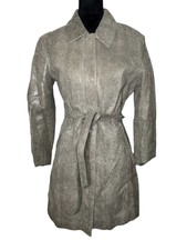 Nwt Excelled Leather Belted Coat Grey Animal Snakeskin Print Sz S