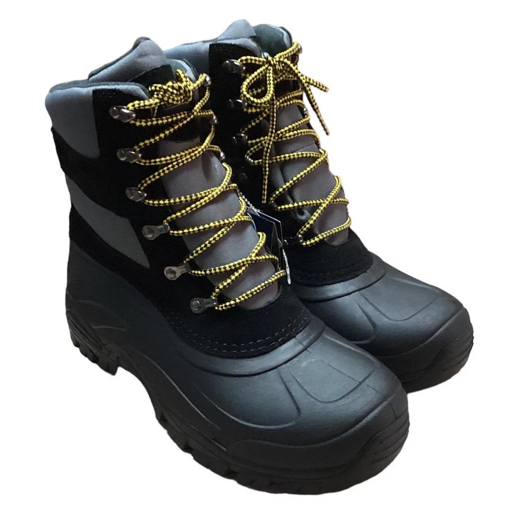 Khombu Snow Boots Mens 10 Gray Black Waterproof Thermolite Lace Up Vegan NEW