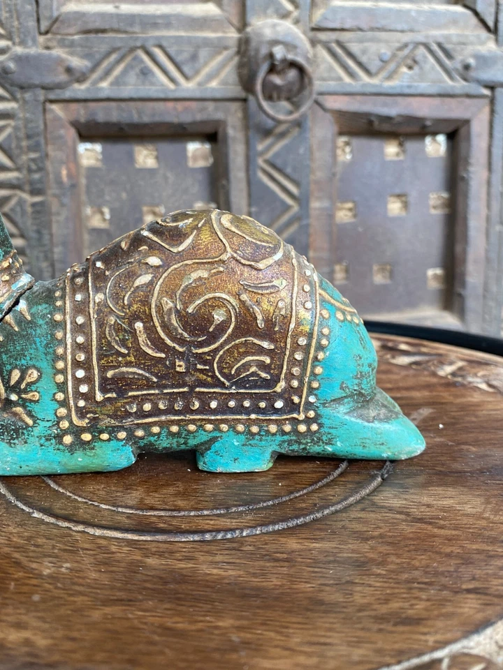 Vintage Rajasthan Handcrafted Wooden Sky Blue Camel Figurine Statue Decorative - Image 3 of 4