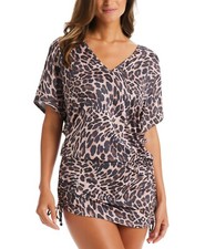 Bar III Women's Natural Beach Cheetah-Print Cover-Up Caftan, Size Small