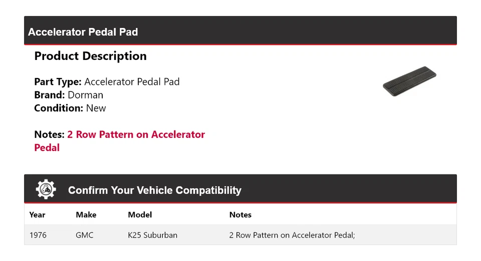 Pedal pad acelerador Suburban Dorman 1976 GMC K25 - Imagem 2 de 4