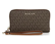 Michael Kors Signature Logo-print Canvas Large Wristlet - Brown 32F1GJ6E2B New!