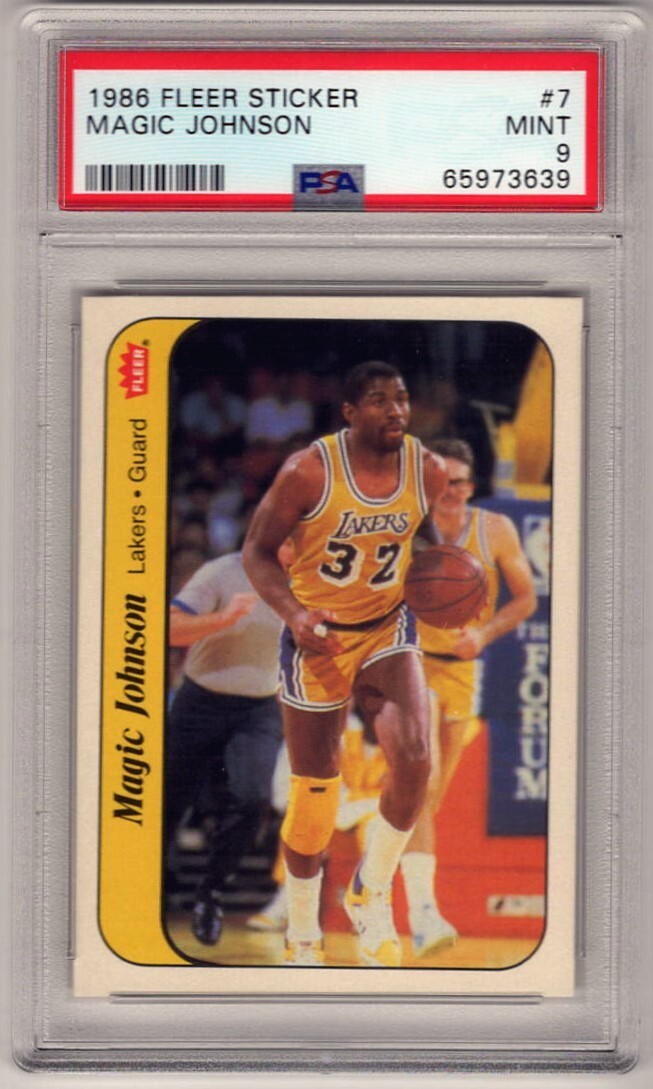 1986 Fleer Sticker #7 Magic Johnson PSA 9 Mint Centered