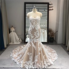 Elegant Mermaid Wedding Dresses Sweetheart Lace Applique Bridal Gown Sweep Train
