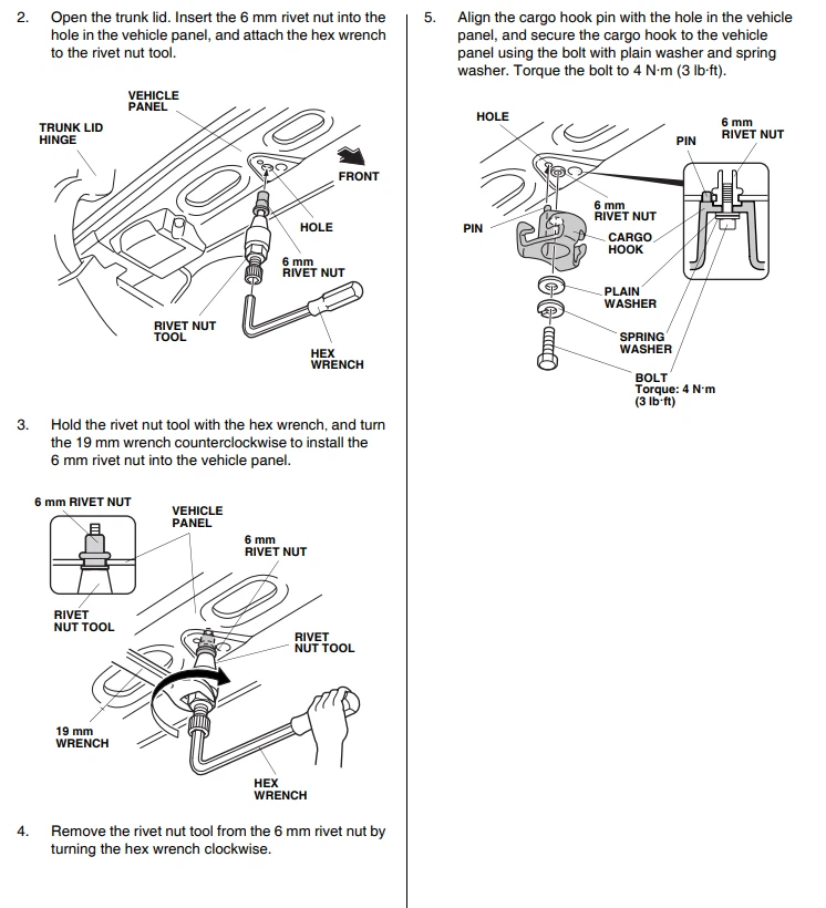 Крючок багажника для Honda Accord 08-26 Civic 10-26 Acura ILX 13-22 TLX 15-25 - Изображение 4 из 4