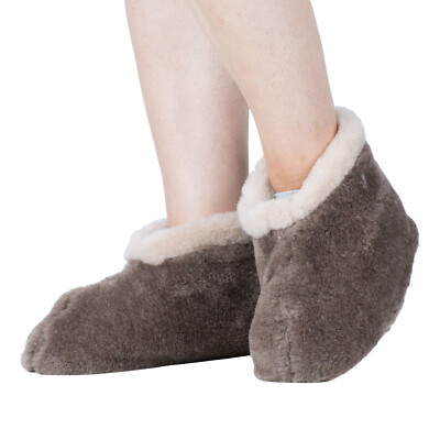 WOMEN'S LOW-TOP MERINO WOOL SLIPPERS IN VELVET PLUSH, BROWN, SOLID COLOR