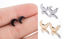 Unisex Punk Titanium Crescent Moon Black / Gold / Silver Stud Earrings