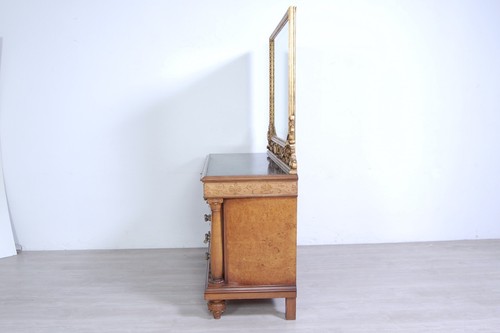 Comò Liberty cassettiera grande specchio cornice dorata piano marmo verde - Foto 10 di 12
