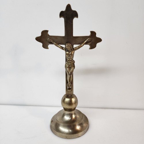 Vintage Brass Free Standing Catholic Religious Crucifix Lord on Cross 10.50 - Picture 2 of 13