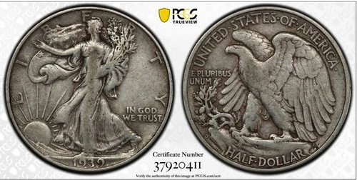 1939-D/D WALKING LIBERTY HALF DOLLAR, RPM, FS-501 PCGS VF20 920411