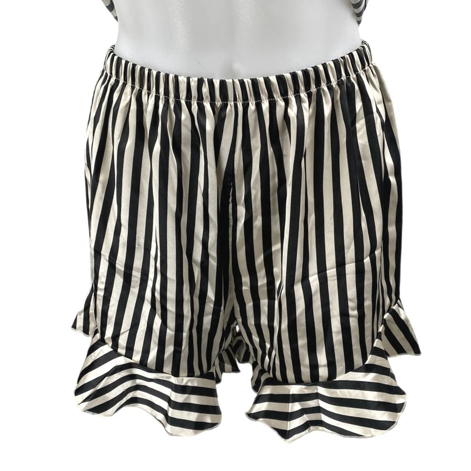 NEW Bella Black White Silk Satin Stripe Sleeveless Tank Shorts Pajama 2 Pc Set M - Image 4 of 4