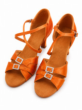 Women Ballroom Latin, Open Toe, Dark Tan, 1.96" heel, Sz 39