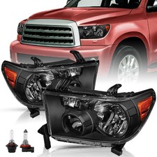 Headlight Assembly 2007-2013 Tundra Black Amber Reflector Pair with Bulbs