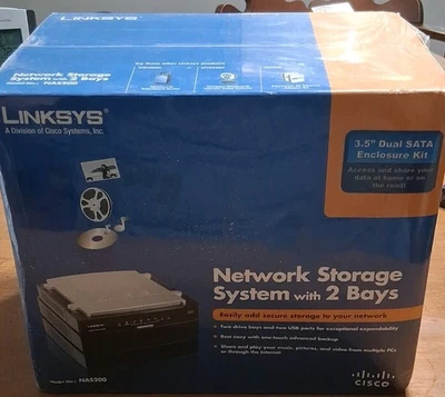 LINKSYS NAS200 NETWORK STORAGE SYSTEM 2-BAY NAS ENCLOSURE W/ POWER ADAPTER CABLE - Image 1 of 2