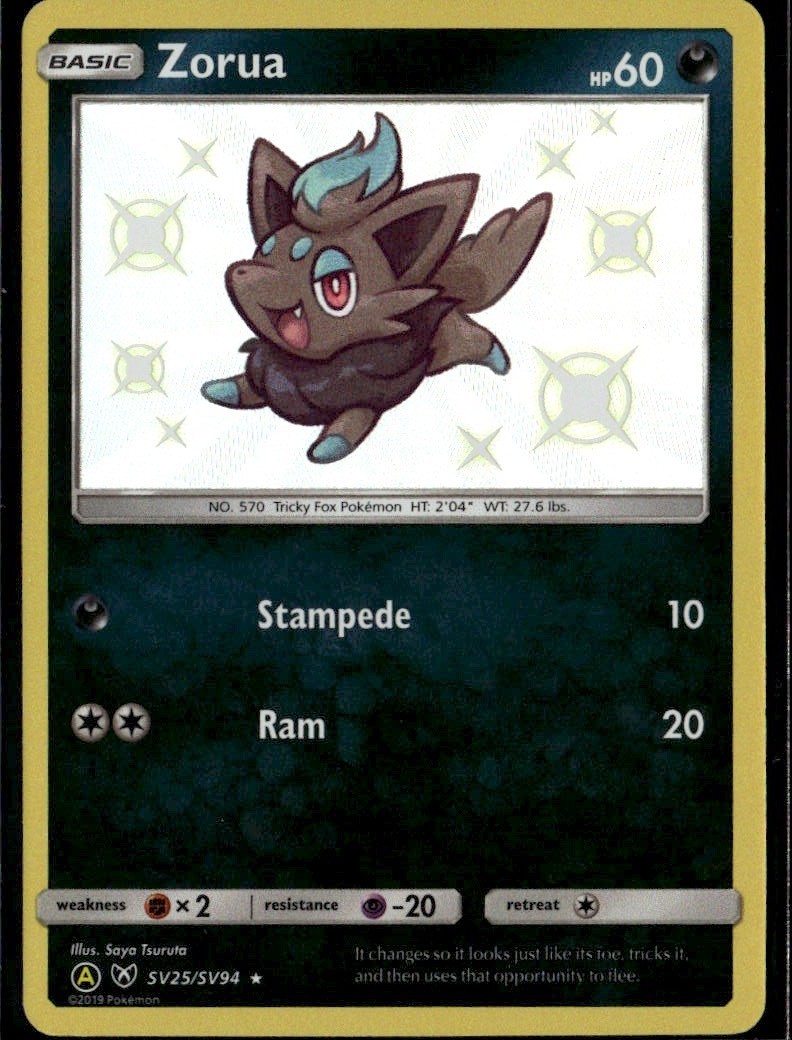 Zorua Shiny Holo Rare Hidden Fates: Shiny Vault SV25/SV94 Darkness Holofoil Poke