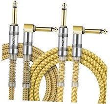 Guitar Cable 3FT, 2 Pack Straight to Right Angle 1/4 Inch Electric Guitar