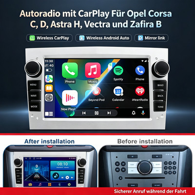 Für Opel Corsa C, D, Astra H, Vectra und Zafira B 04 15 7'' Carplay Silber