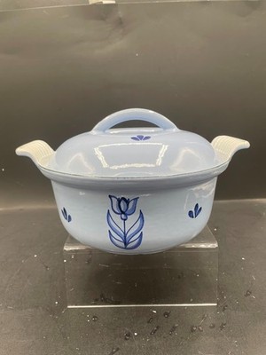 DRU Holland #18 Oven Casserole Dish w/Lid Blue Tulip Windmill Enamel Cast Iron