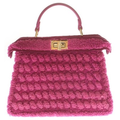 FENDI Peekaboo Ic You Small 2-Way Bag Pink Boa Gold Frame