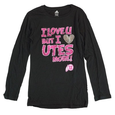 Utah Utes Adidas Young Girls Size Medium 5/6 Numbers Up Long Sleeve Shirt Black