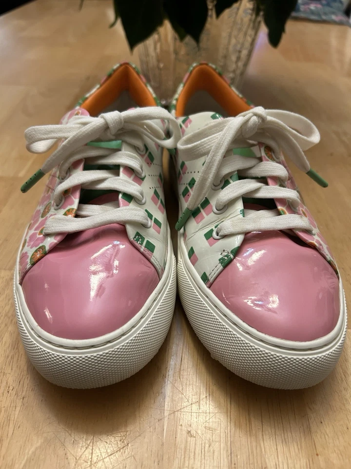 Zapatos de golf Tory Burch florales de cuero rosa y verde talla 6 M para mujer usados Foto 3 de 4