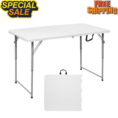 NEW Folding Table Portable Heavy Duty Plastic Adjustable Height Camping White