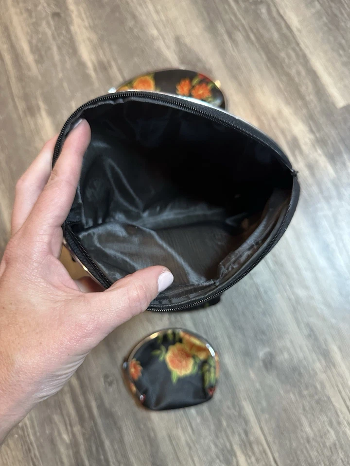 Lote de 5 bolsas de cosméticos florales vintage - negro satinado con flores multicolores Foto 2 de 3