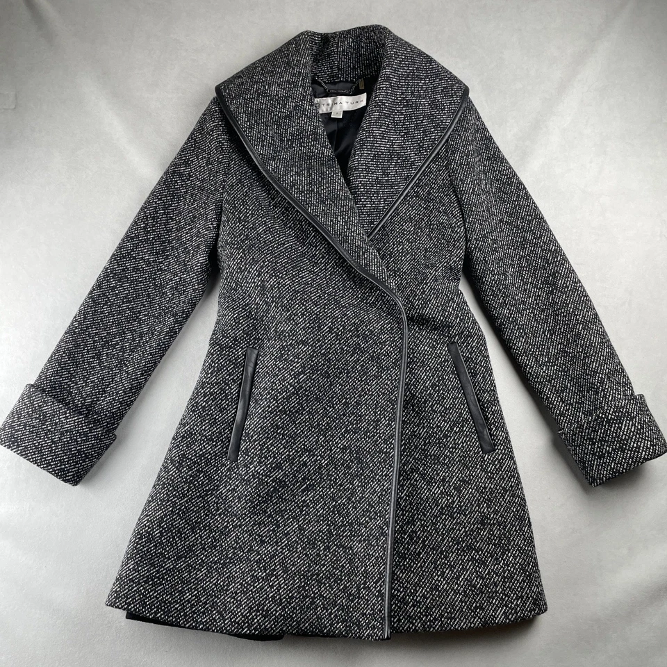 Trina Turk Tweed Wool Wrap Jami Coat Womens Size 2 Belted Old Money Chic Elegant - Image 2 of 4