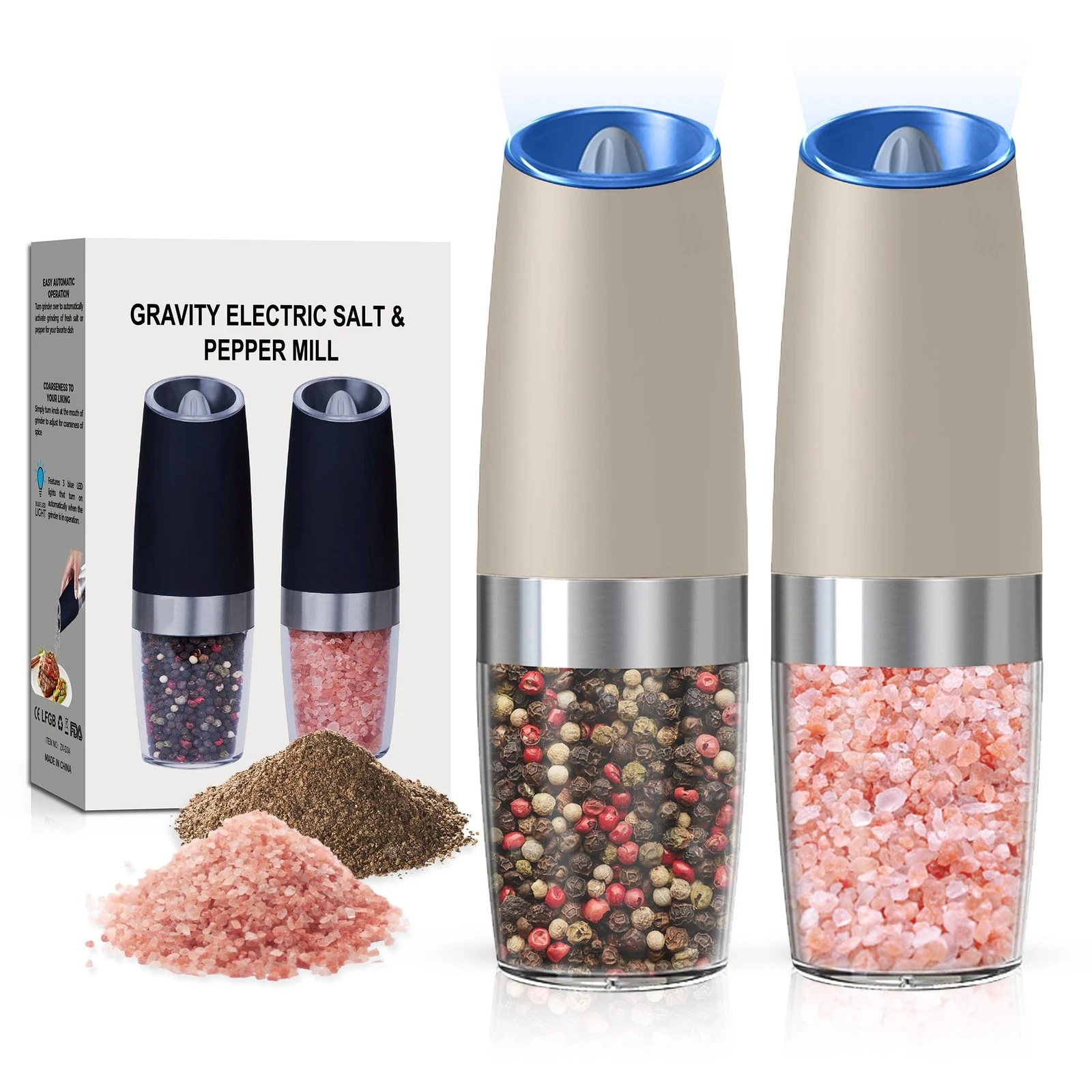 2 Pack Automatic Electric Gravity Salt and Pepper Shakers Set for Kitchen
