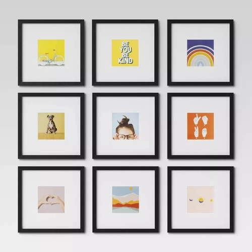 Set of 9 Gallery Frame Set 10" x 10" Matted to 5"