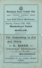 Maidenhead United v Marlow (GW Suburban League) 1921/1922 - PRE-WAR programme