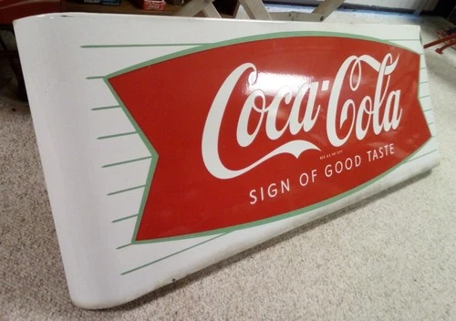 Coca-Cola Vintage Porcelain Fishtail Sled Sign 43 X 16 (from a collection)