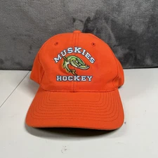 Vintage Muskies Hockey Hat Cap Mens Snapback Orange Yupoong Acrylic Adjustable