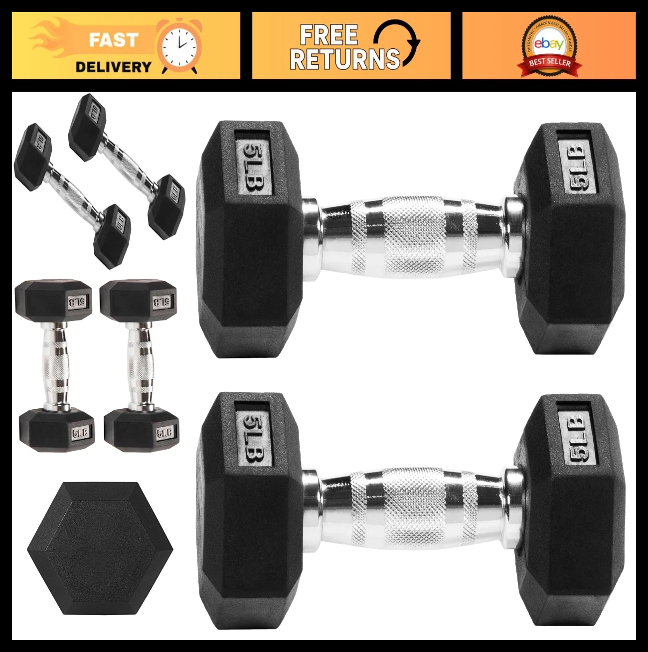 Rubber Encased Hex Dumbbells Pair - Adjustable Weights for Home Gym Fitness Trai