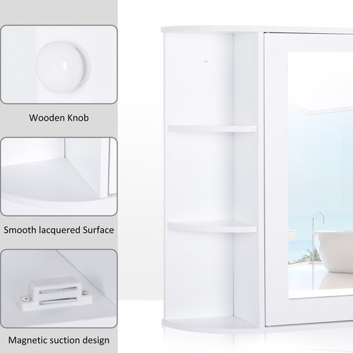 Bathroom Cabinet with Shelves Wall Storage Cabinet Door Mirror White - Picture 4 of 10