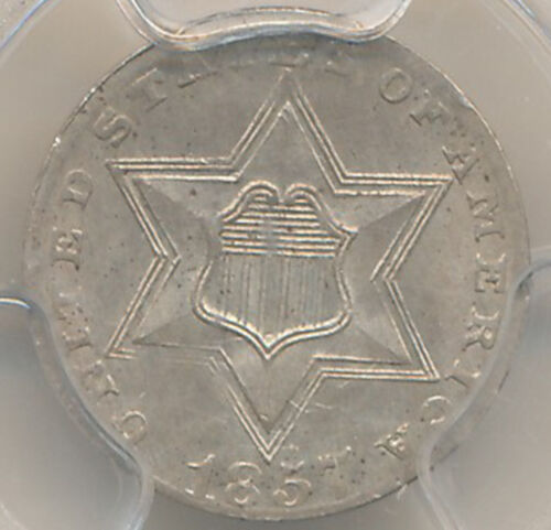 1857 3CS Three Cent Silver MS 64 PCGS - Picture 2 of 4