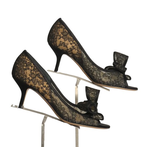 VALENTINO-Black Lace Bow Pumps, Size 36.5 - Picture 2 of 5