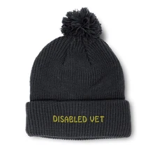 Pom Pom Beanies for Women Disabled Vet Embroidery Winter Hats for Men Skull Cap